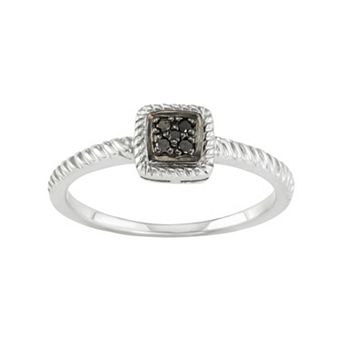 HDI Sterling Silver Black Diamond Accent Twist Halo Ring