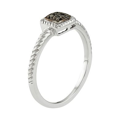 Sterling Silver Black Diamond Accent Twist Halo Ring