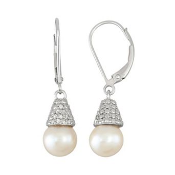 Freshwater Cultured Pearl & 1/10 Carat T.W. Diamond Sterling Silver Drop Earrings
