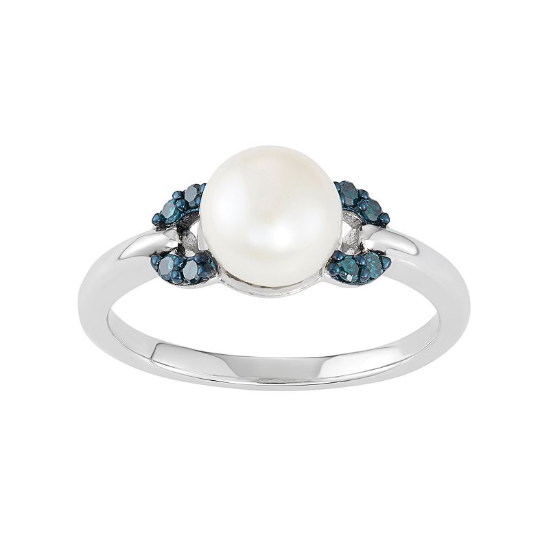 Freshwater Cultured Pearl & Blue Diamond Accent Sterling Silver Ring, Women