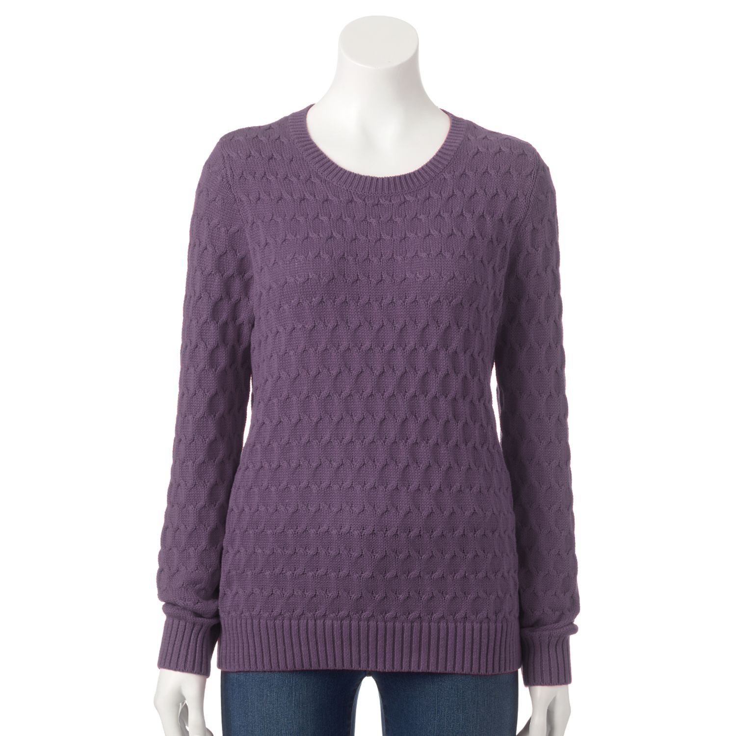 Pull Croft & Barrow Femme Taille L - Maille Texturée Col Ras - Violet