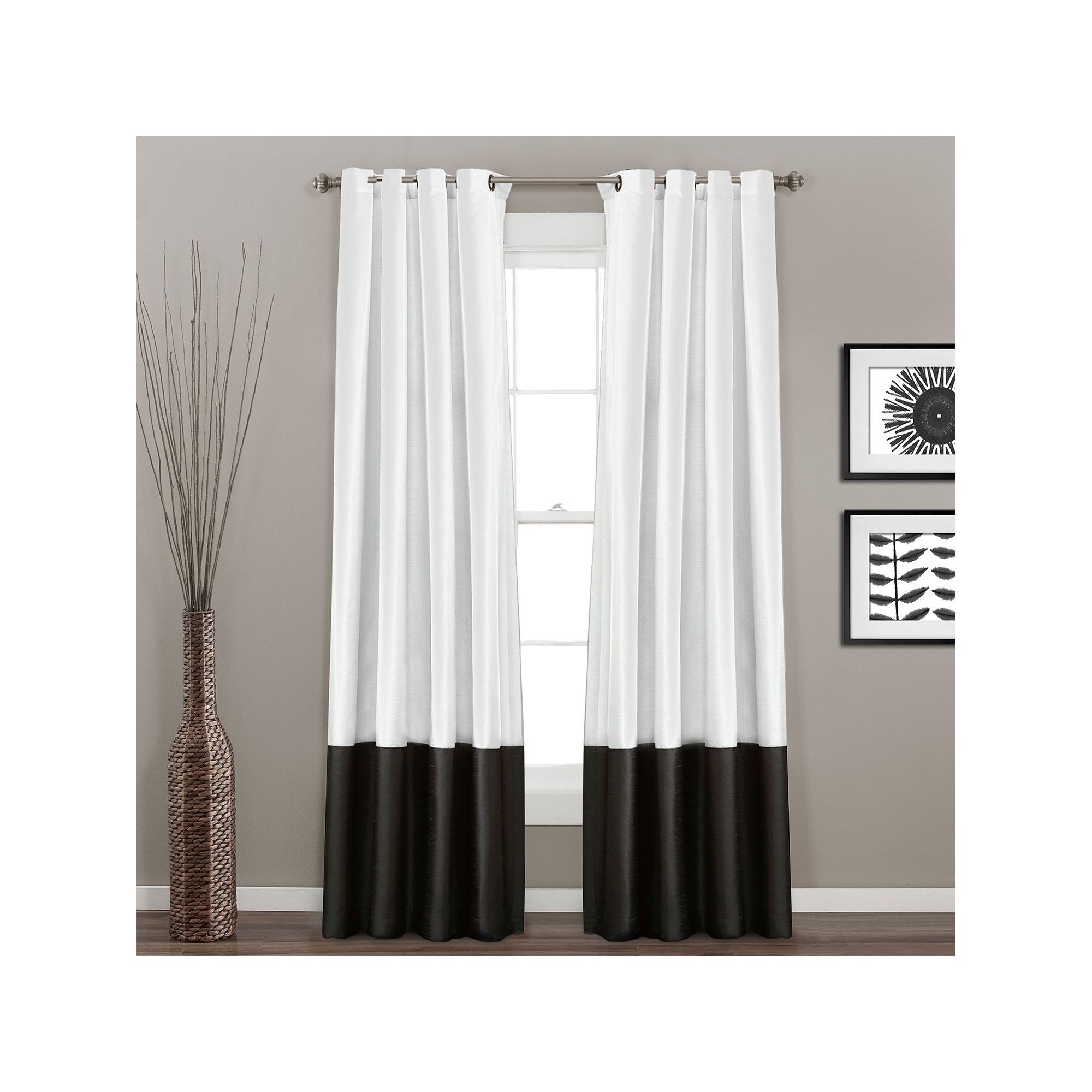 Lush Decorn 2-pack Prima Window Curtains, Black White