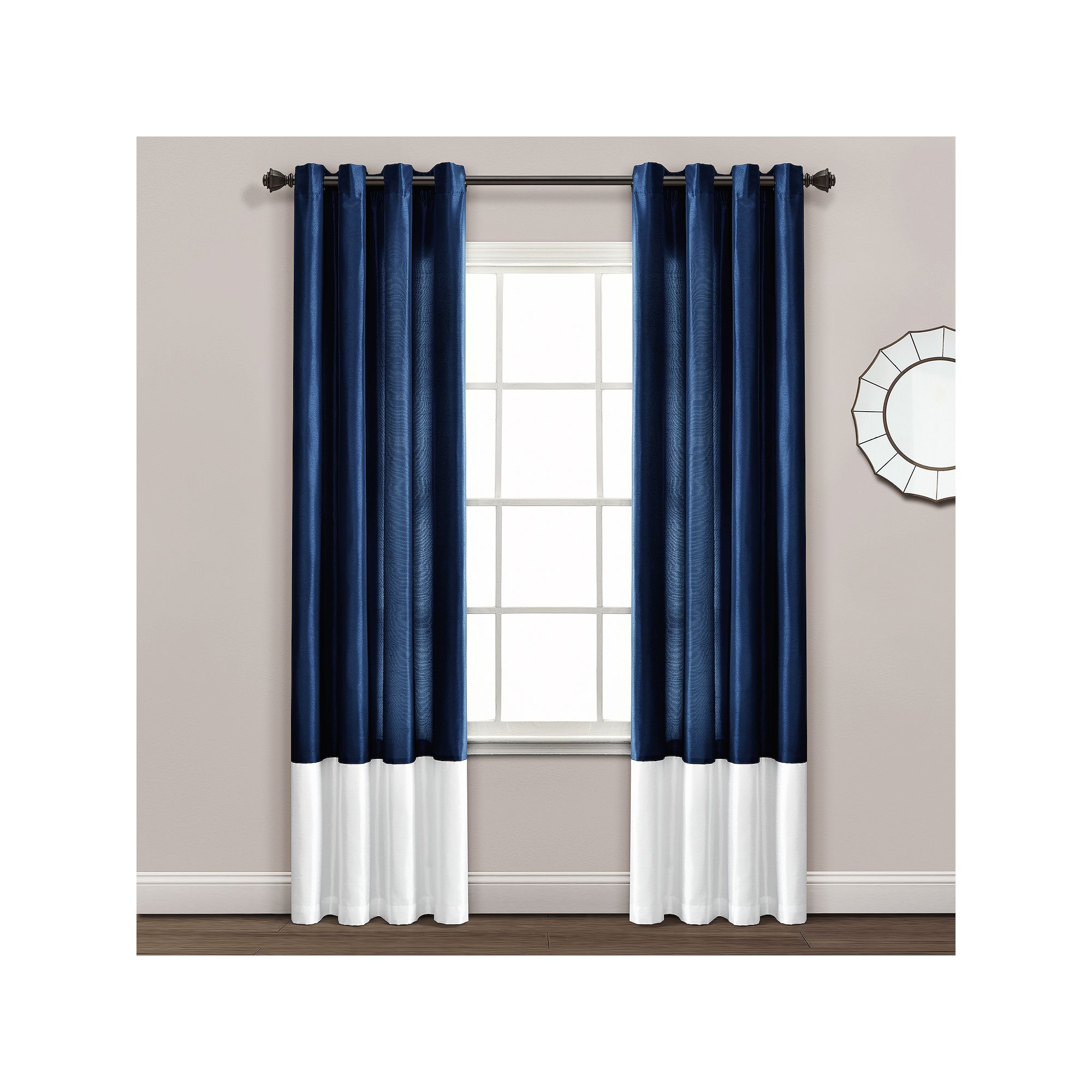 Lush Decorn 2-pack Prima Window Curtains, White Navy