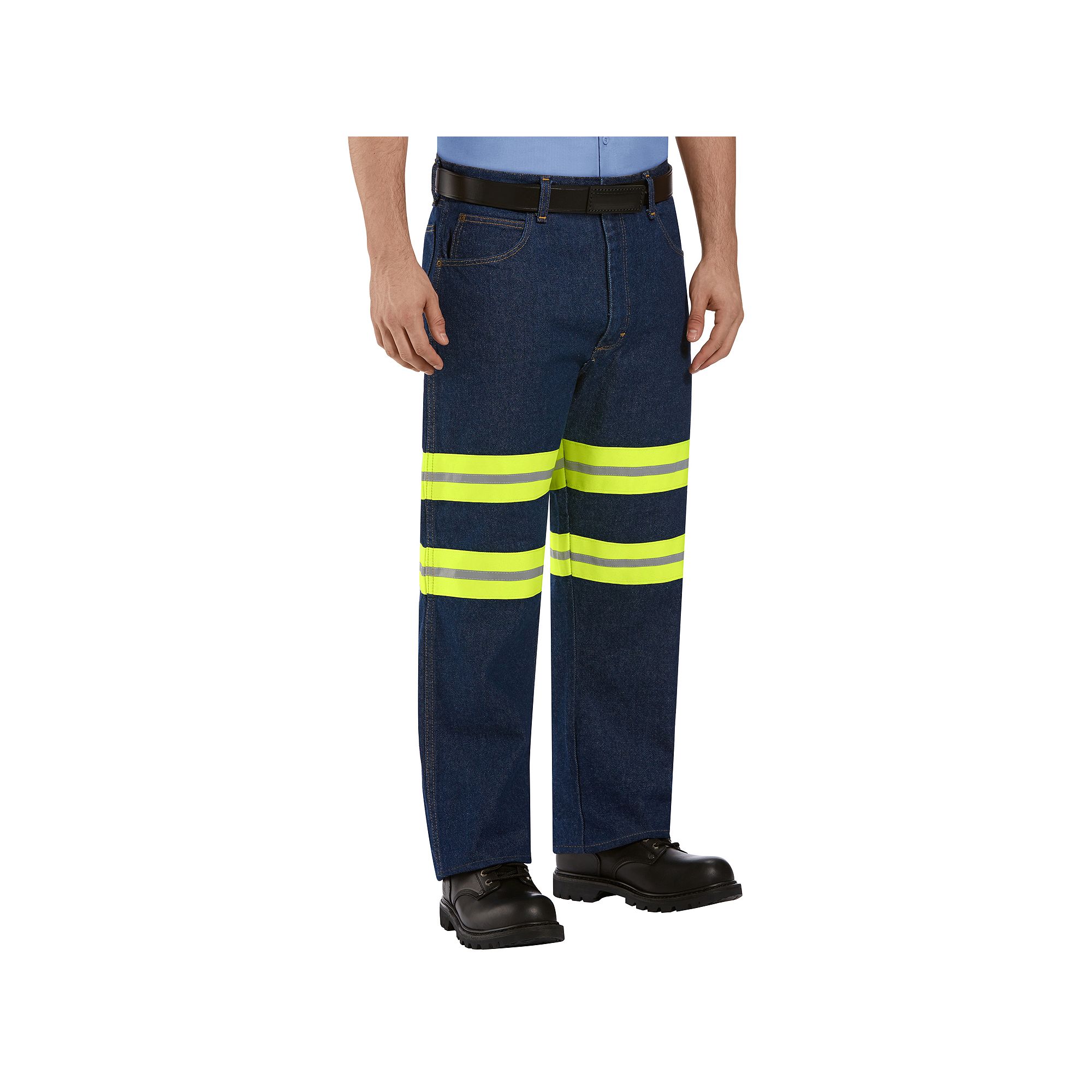 Mens Red Kap Enhanced Visibility Relaxed-Fit Jeans, Size: 38X30, Blue