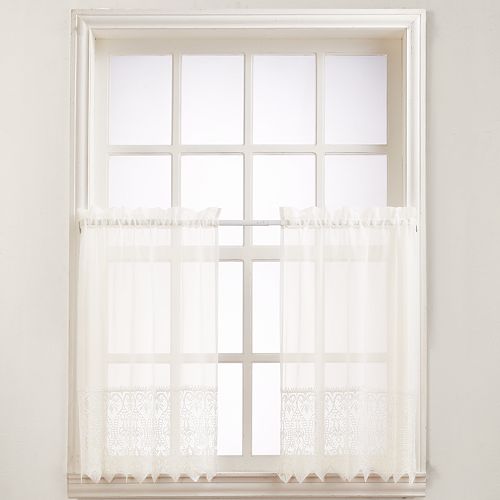 No918 Joy Lace Tier Kitchen Window Curtain Set