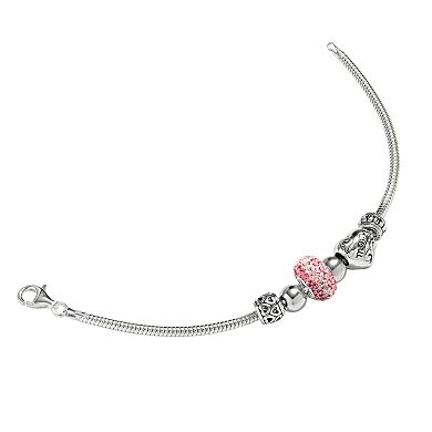 Individuality Beads Crystal Sterling Silver "Mom" Bead Snake Chain Bracelet