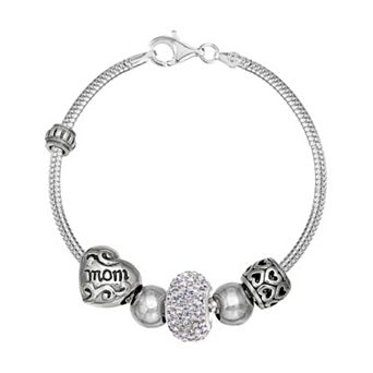 Individuality Beads Crystal Sterling Silver "Mom" Bead Snake Chain Bracelet