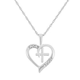 HDI Diamond Accent 10k Gold Heart & Cross Pendant Necklace