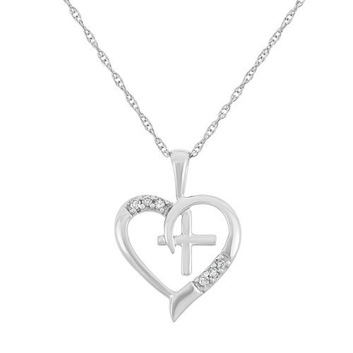 Diamond Accent 10k Gold Heart & Cross Pendant Necklace