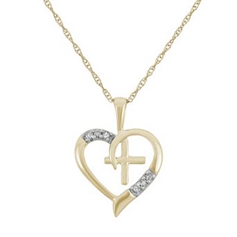 HDI Diamond Accent 10k Gold Heart & Cross Pendant Necklace