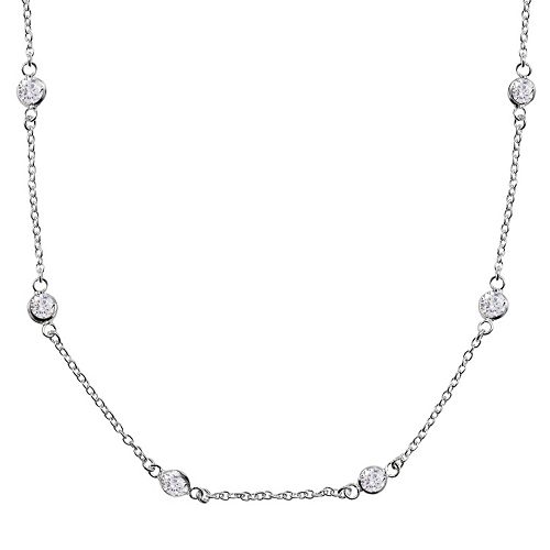 Cubic Zirconia Sterling Silver Station Necklace
