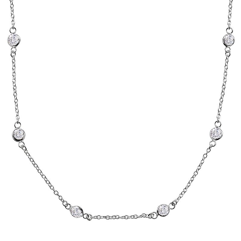 Cubic Zirconia Sterling Silver Station Necklace, Womens, Size: 18