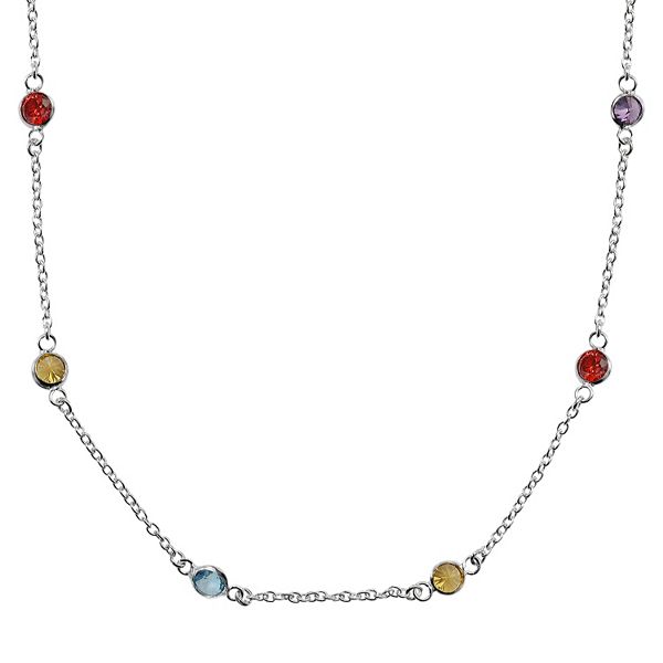 Sterling Silver Multicolor Cubic Zirconia Station Necklace - 24 in.