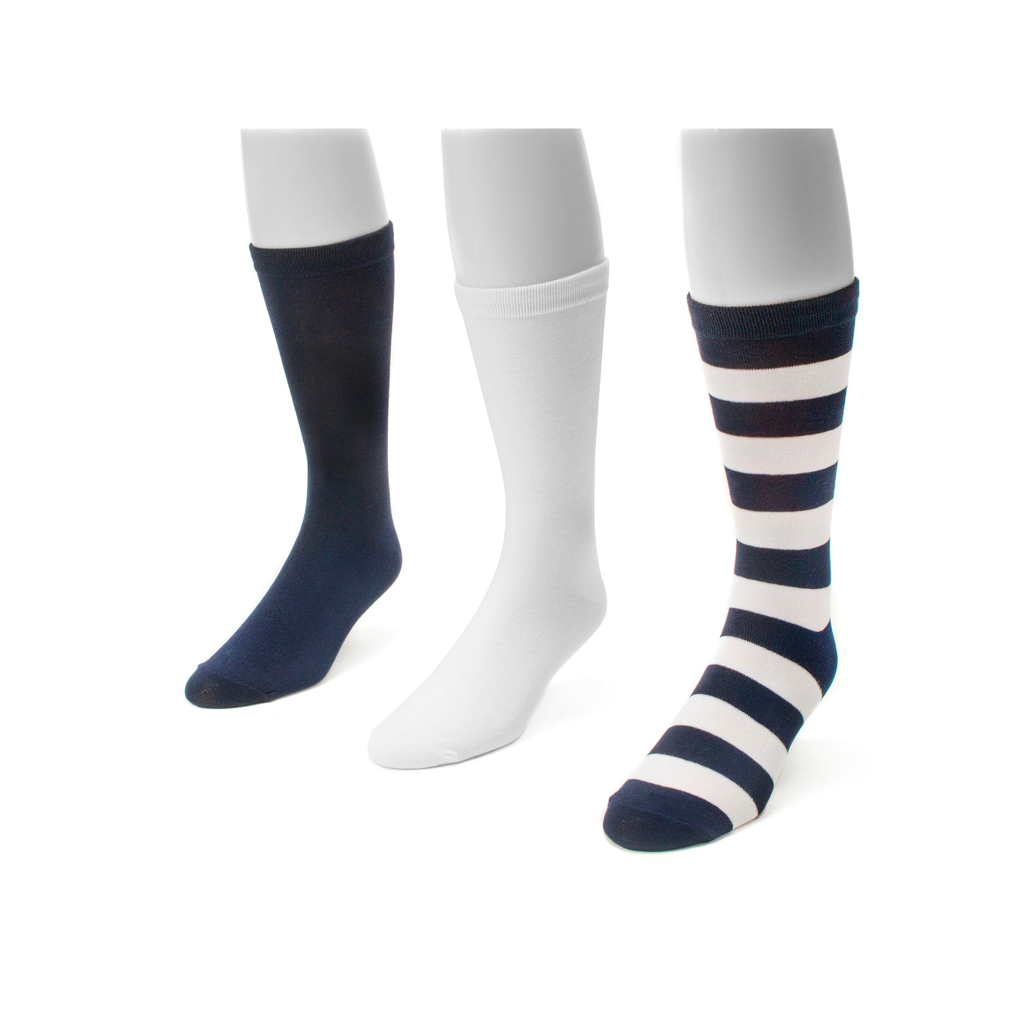 Adult MUK LUKS Game Day 3-pk. Crew Socks, Womens, Navy And White