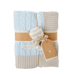 Baby Aspen My Sweet Baby Cable Knit Blanket & Rattle Gift Set
