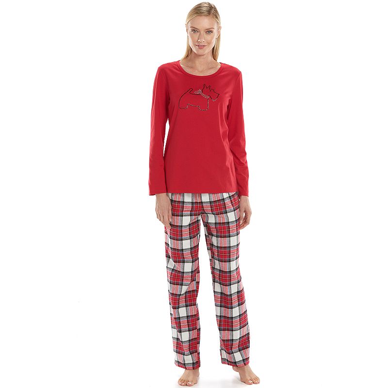 Women's Croft & Barrow® Pajamas: Knit Top & Flannel Pants Pajama Set