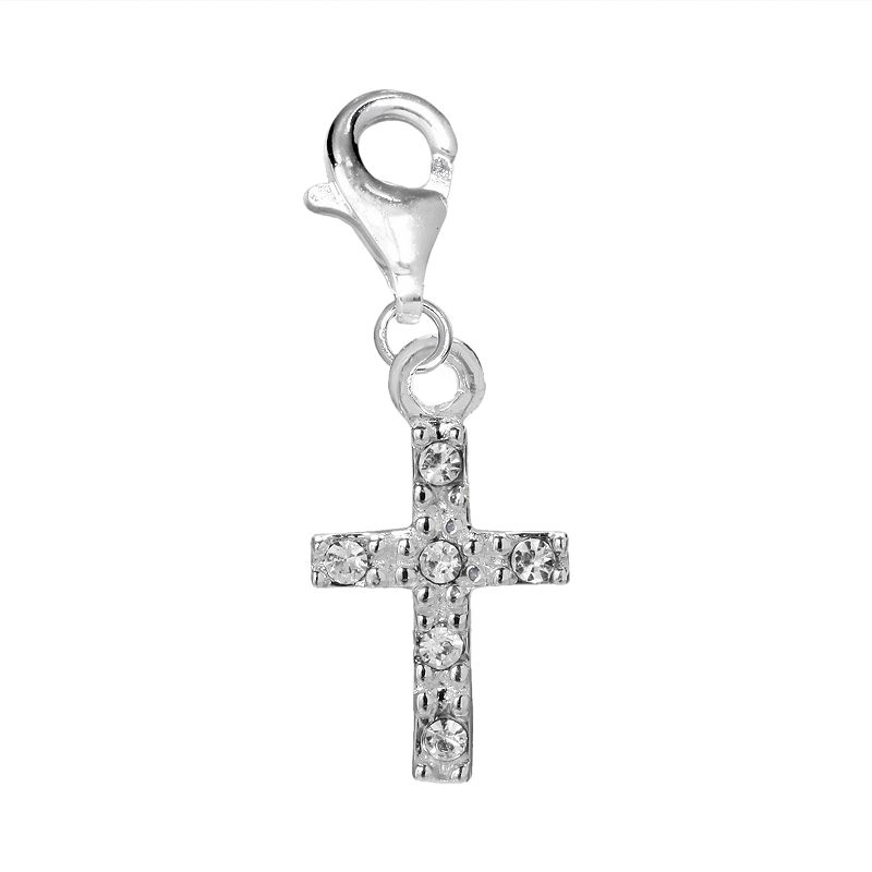 Individuality Beads Crystal Sterling Silver Cross Charm, Womens, White