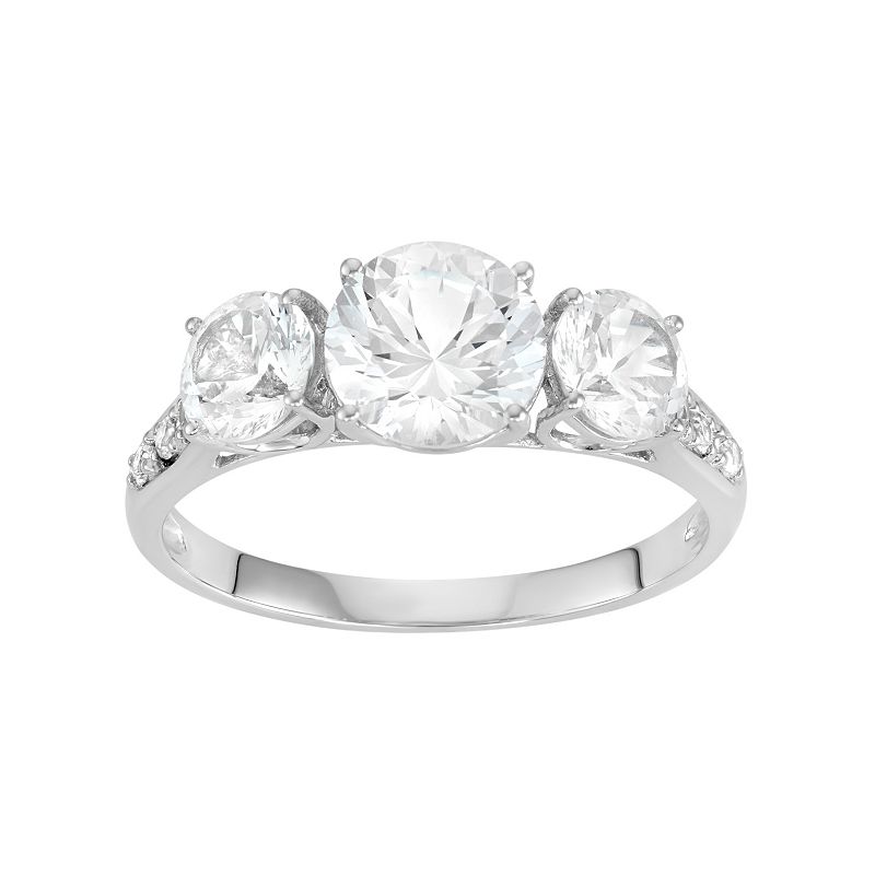 100 Facets of Love 10k White Gold Lab-Created White Sapphire 3-Stone Engage
