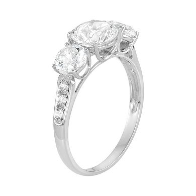 100 Facets of Love 10k White Gold Lab-Created White Sapphire 3-Stone Engagement Ring 