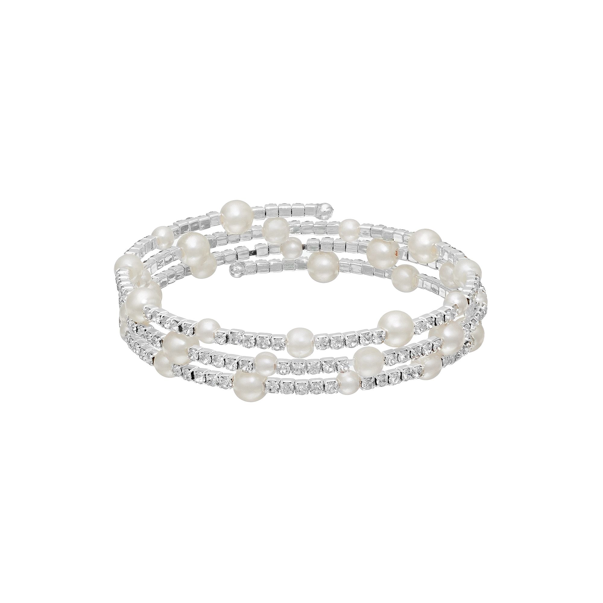 Vieste Simulated Pearl Station Coil Bracelet, Womens, Silver Tone