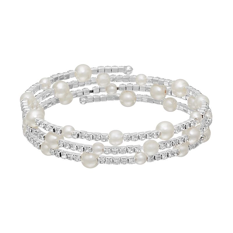 Vieste Simulated Pearl Station Coil Bracelet, Womens, White
