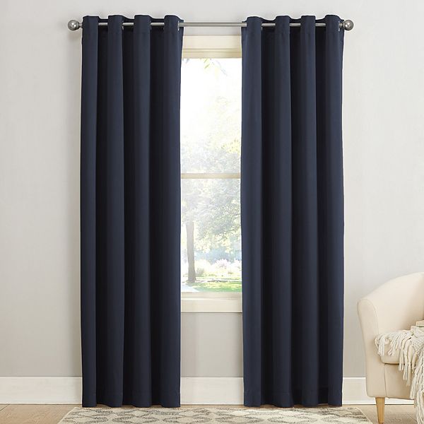 Sun Zero 1-Panel Gramercy Grommet Room Darkening Window Curtain - Navy (54X63)