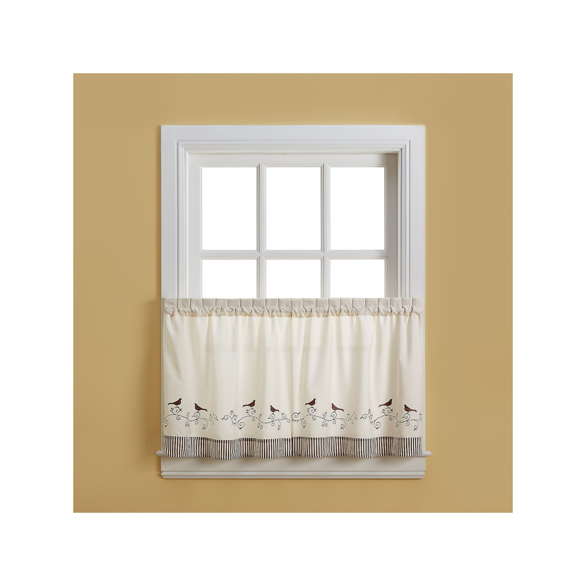 CHF Bird Tier Window Curtain Set, Brown