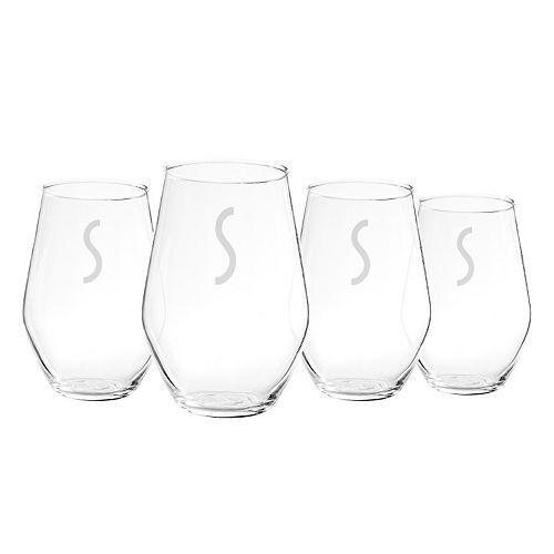 Cathy S Concepts 4 Pc Monogram Stemless Wine Glass Set
