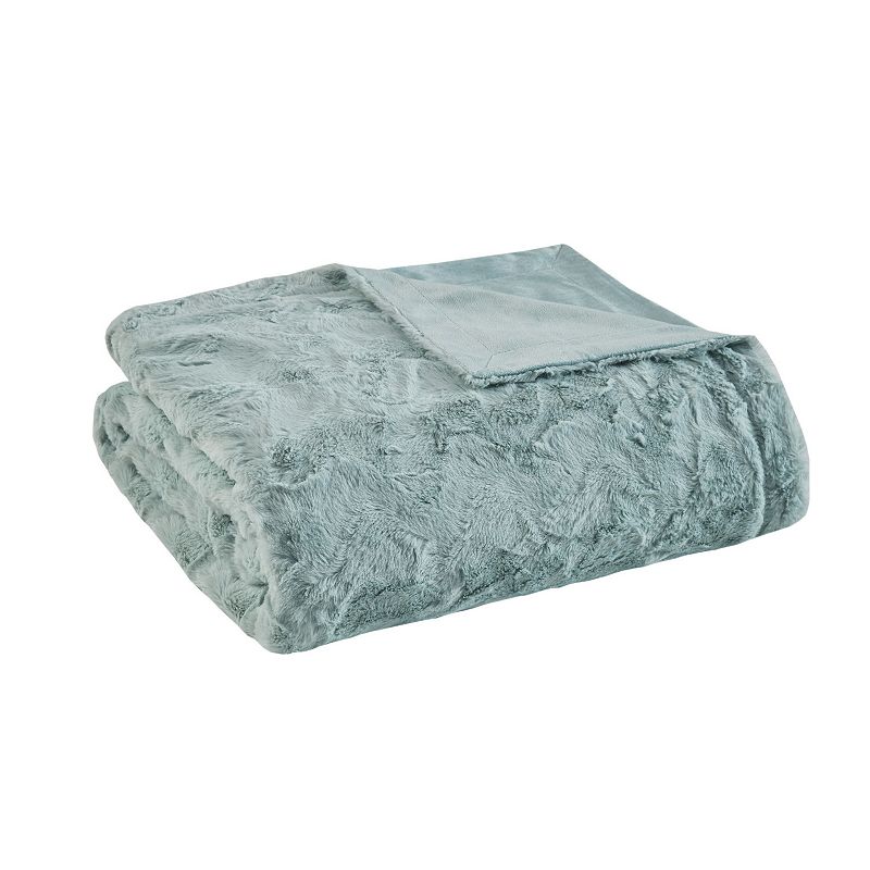 Madison Park Marselle Oversized Faux Fur Throw Blanket, Turquoise/Blue