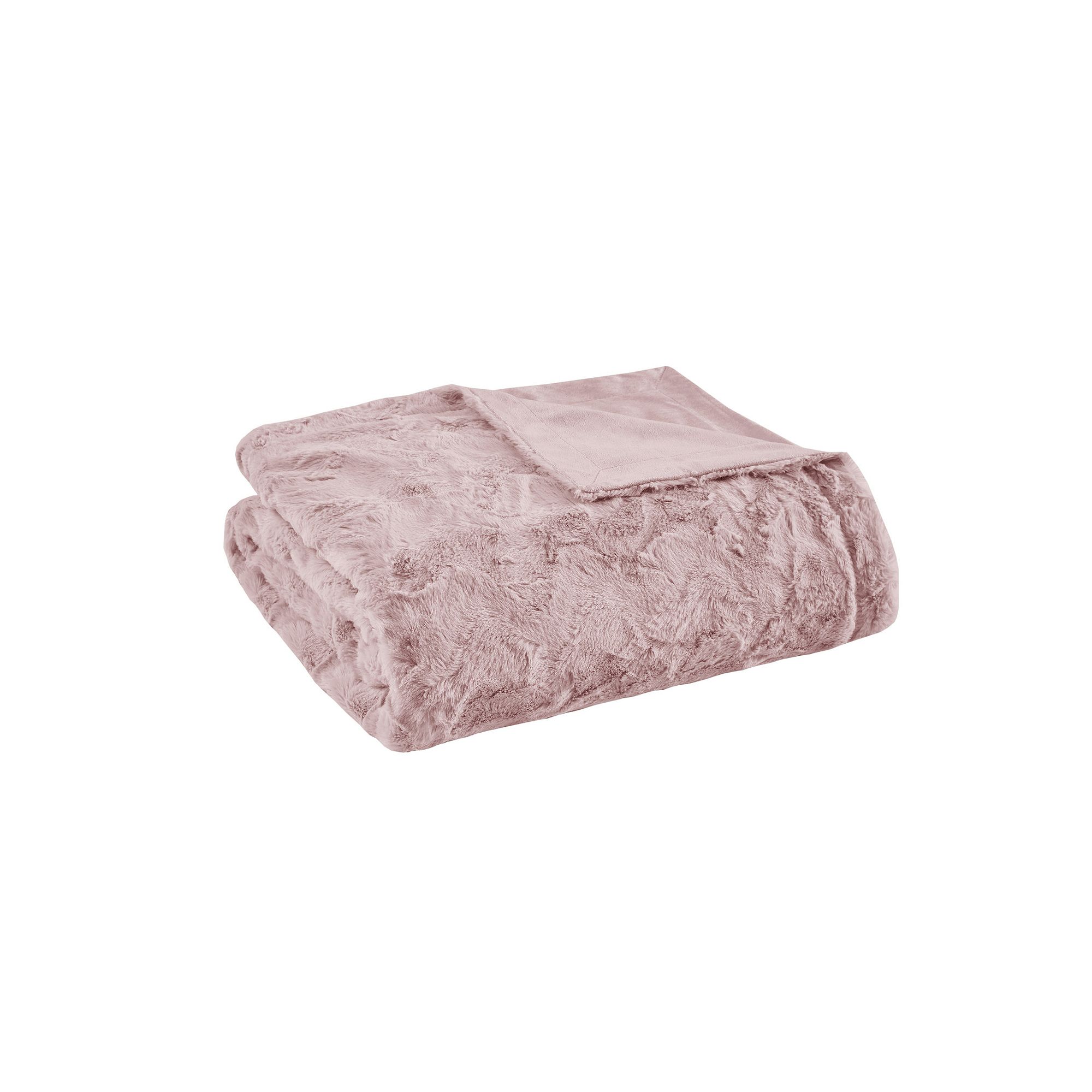 Madison Park Marselle Oversized Faux Fur Throw Blanket, Blush
