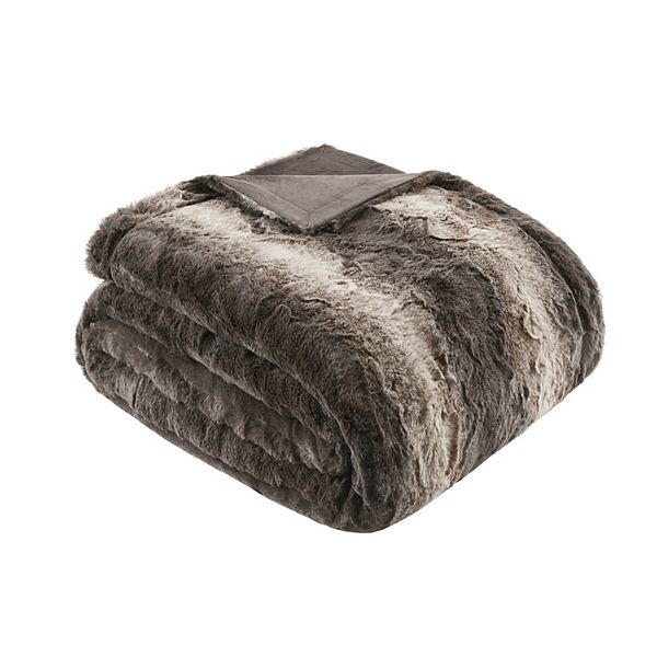 Madison Park Marselle Oversized Faux Fur Throw Blanket - Chocolate