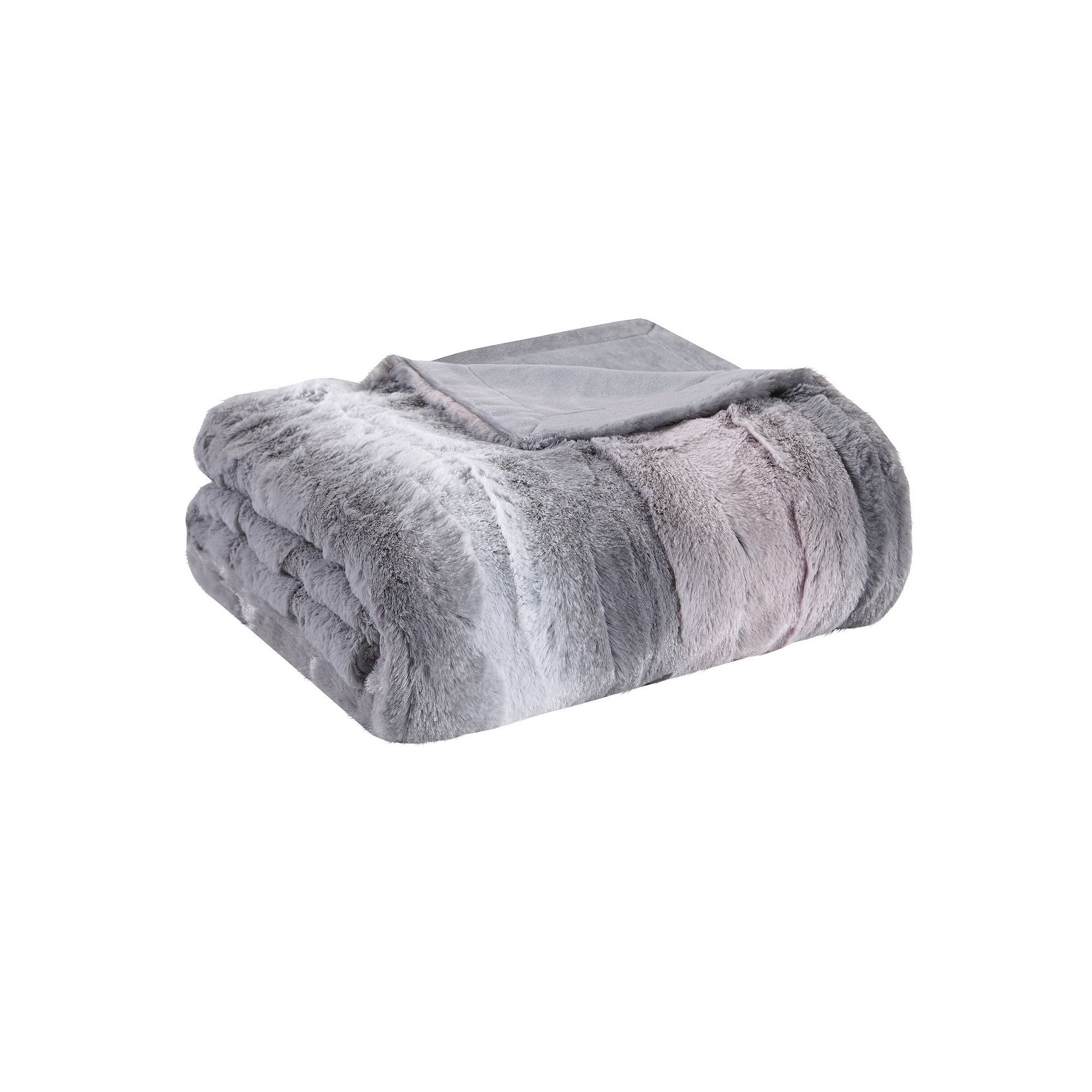 Madison Park Marselle Oversized Faux Fur Throw Blanket, Gray Blush