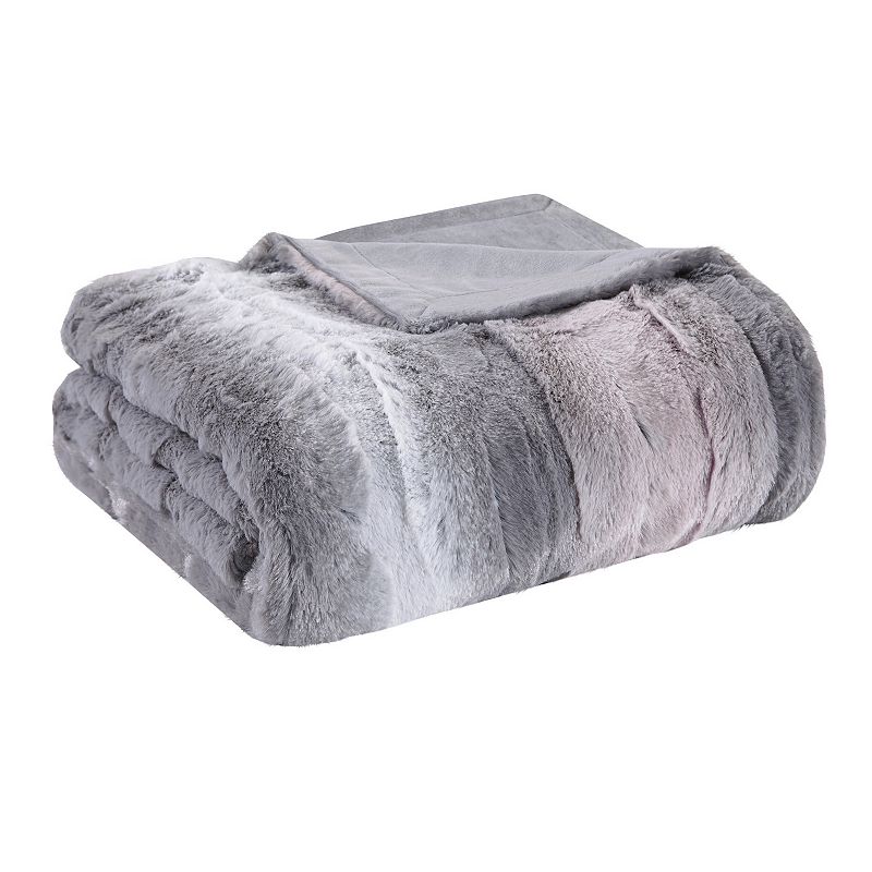 Madison Park Marselle Oversized Faux Fur Throw Blanket, Med Grey