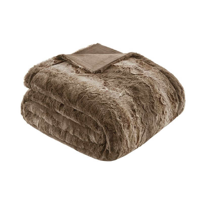 Madison Park Marselle Oversized Faux Fur Throw Blanket, Beig/Green