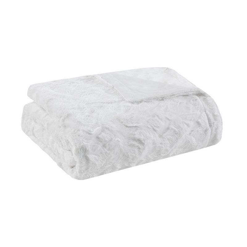 Madison Park Marselle Oversized Faux Fur Throw Blanket, White