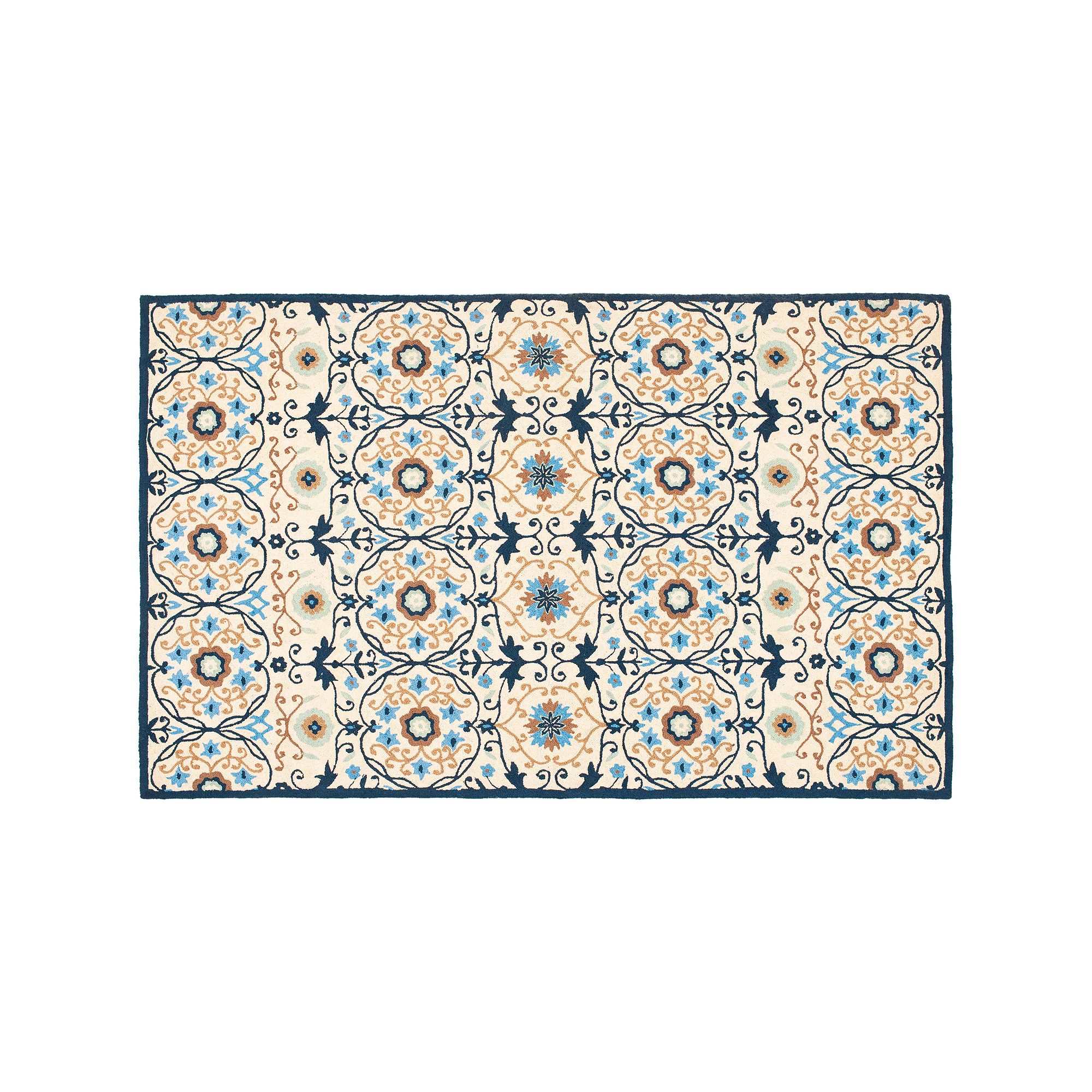 Safavieh Chelsea Tribal Floral Hand Hooked Wool Rug, Ivory Navy