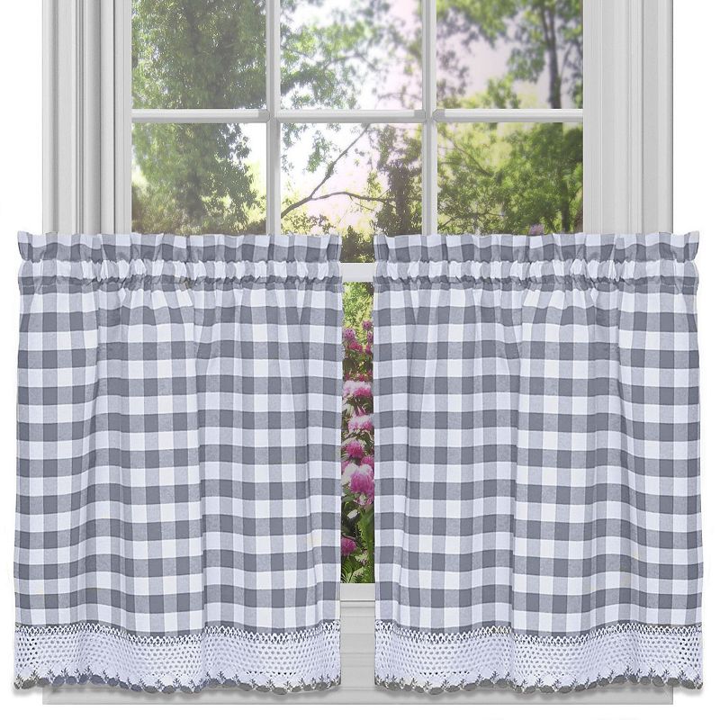 Buffalo Check Tier Kitchen Window Curtain Set, Grey, 29X36