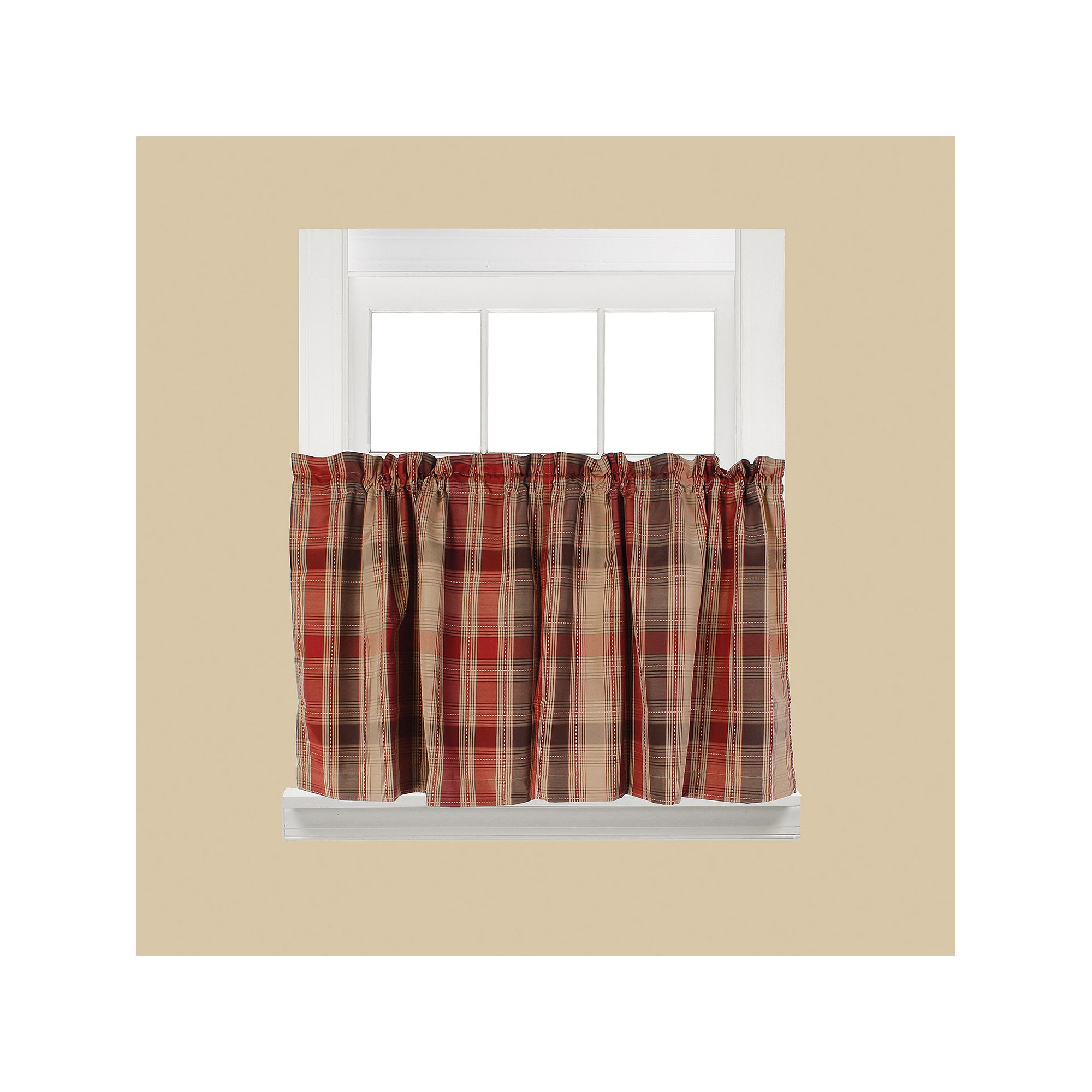 Saturday Knight, Ltd. Cooper Plaid Tier Kitchen Window Curtain Set, Red