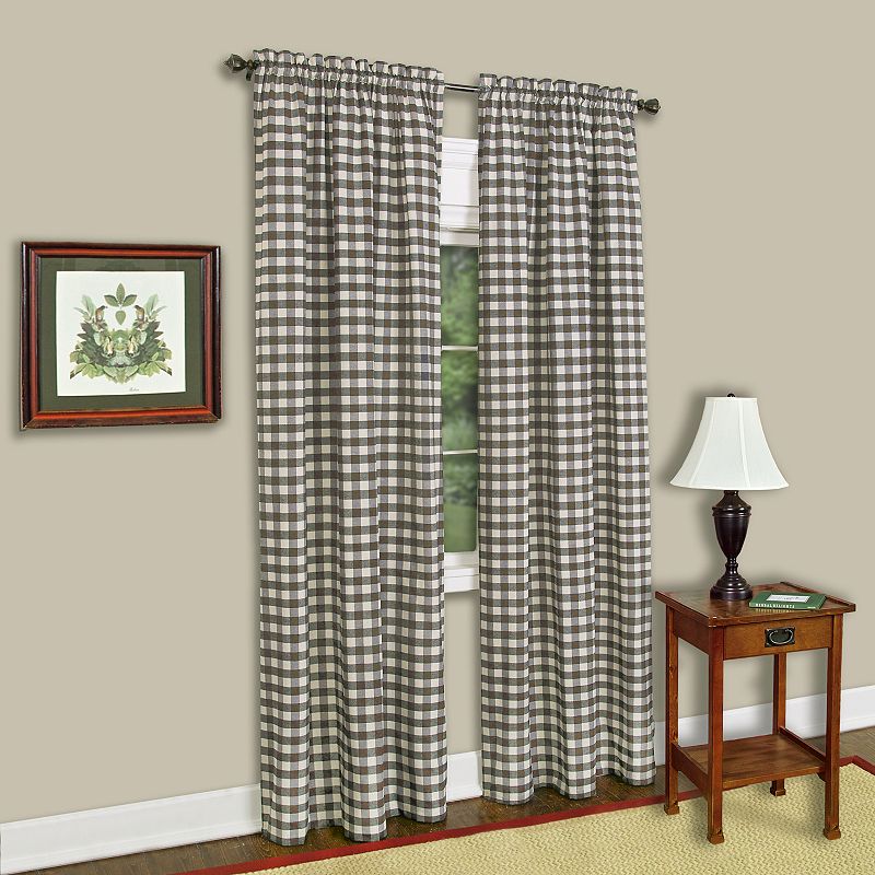 Buffalo Check 1-Panel Window Curtain, Beig/Green, 42X95