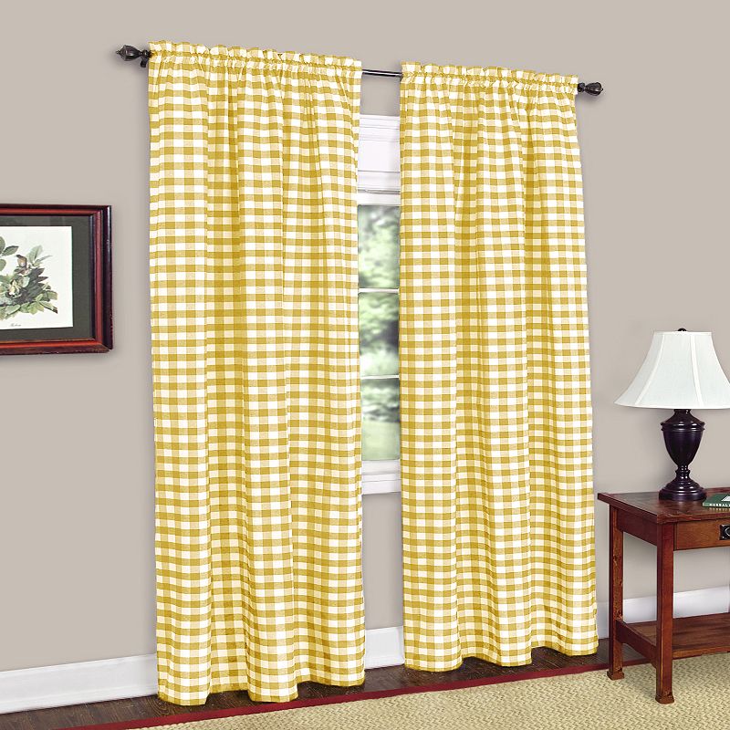 Buffalo Check 1-Panel Window Curtain, Yellow, 42X95