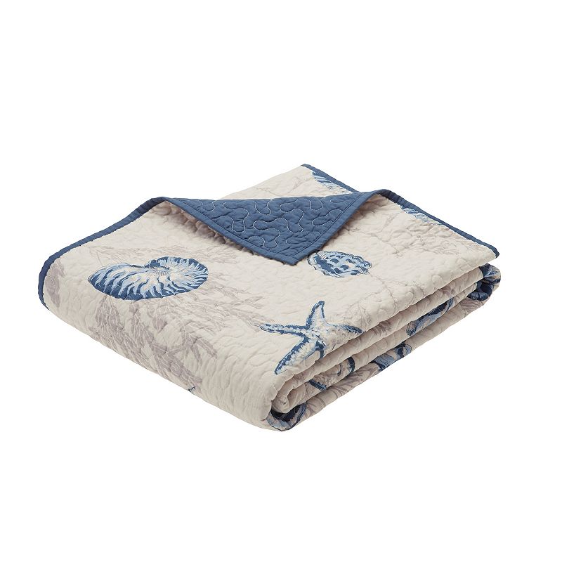 Madison Park Nantucket Oversized Coastal Quilted Throw Blanket, Blue