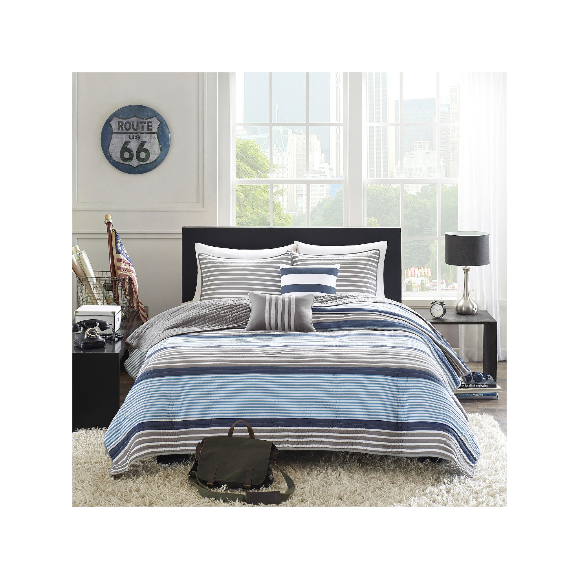 Intelligent Design Matteo Quilt Set with Throw Pillows, Blue