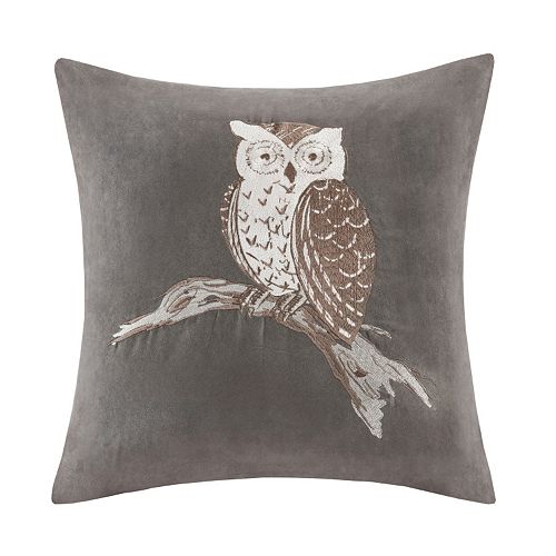 Madison Park Owl Embroidered Faux Suede Throw Pillow
