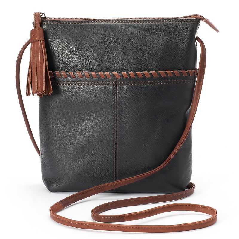 ili Leather Tassel Crossbody Bag, Black Toffee