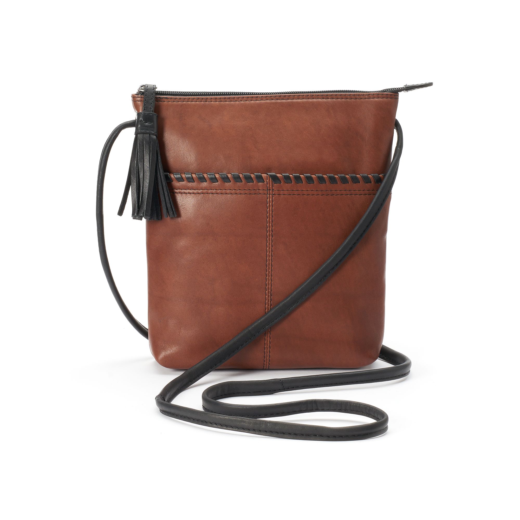 ili Leather Tassel Crossbody Bag, Toffee Black
