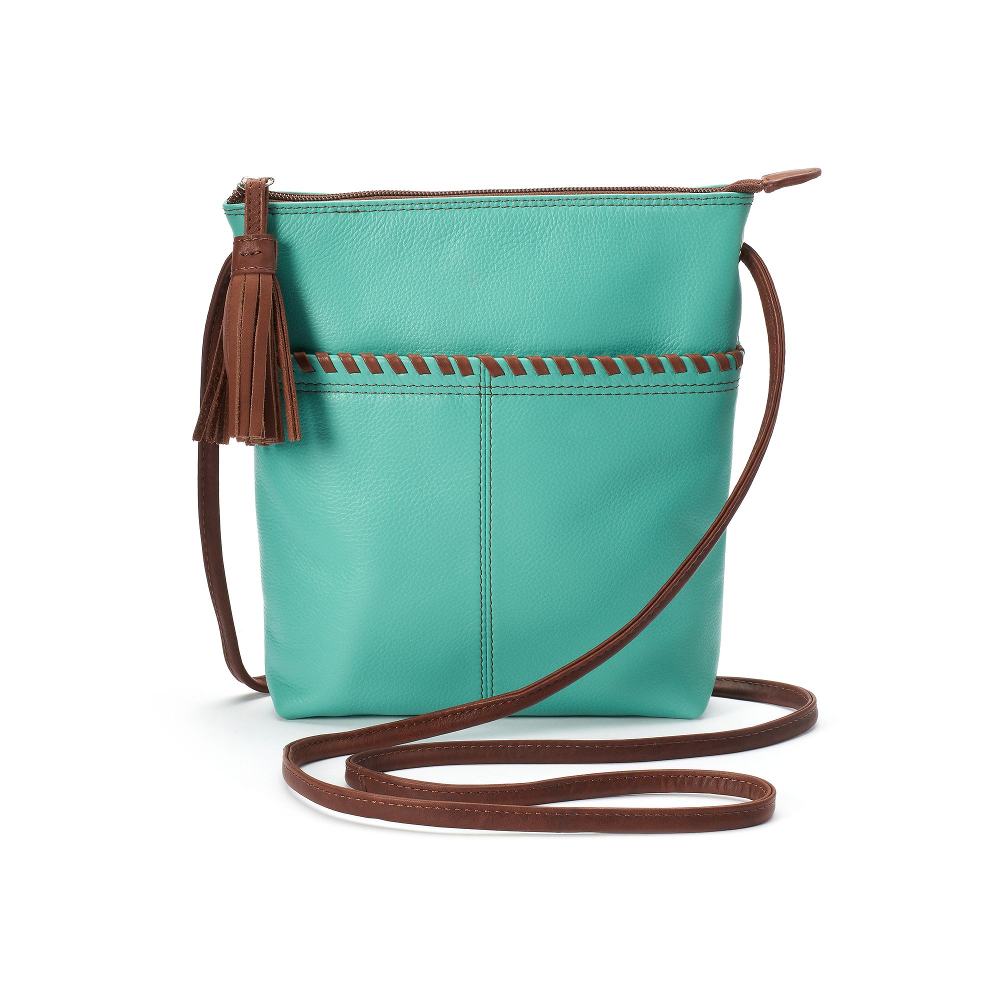ili Leather Tassel Crossbody Bag, Turquoise Toffee