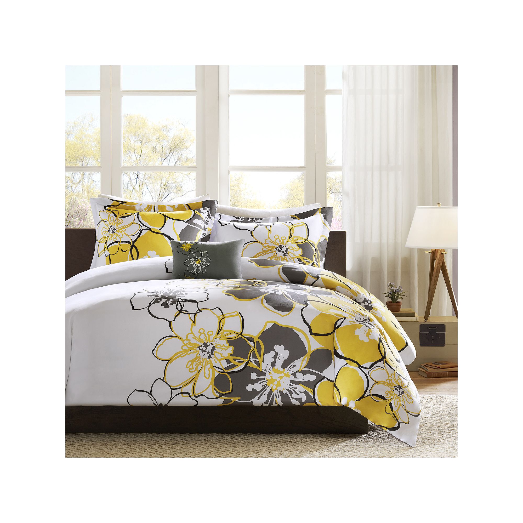 Intelligent Design Mackenzie Duvet Cover Set with Throw Pillow, Yellow