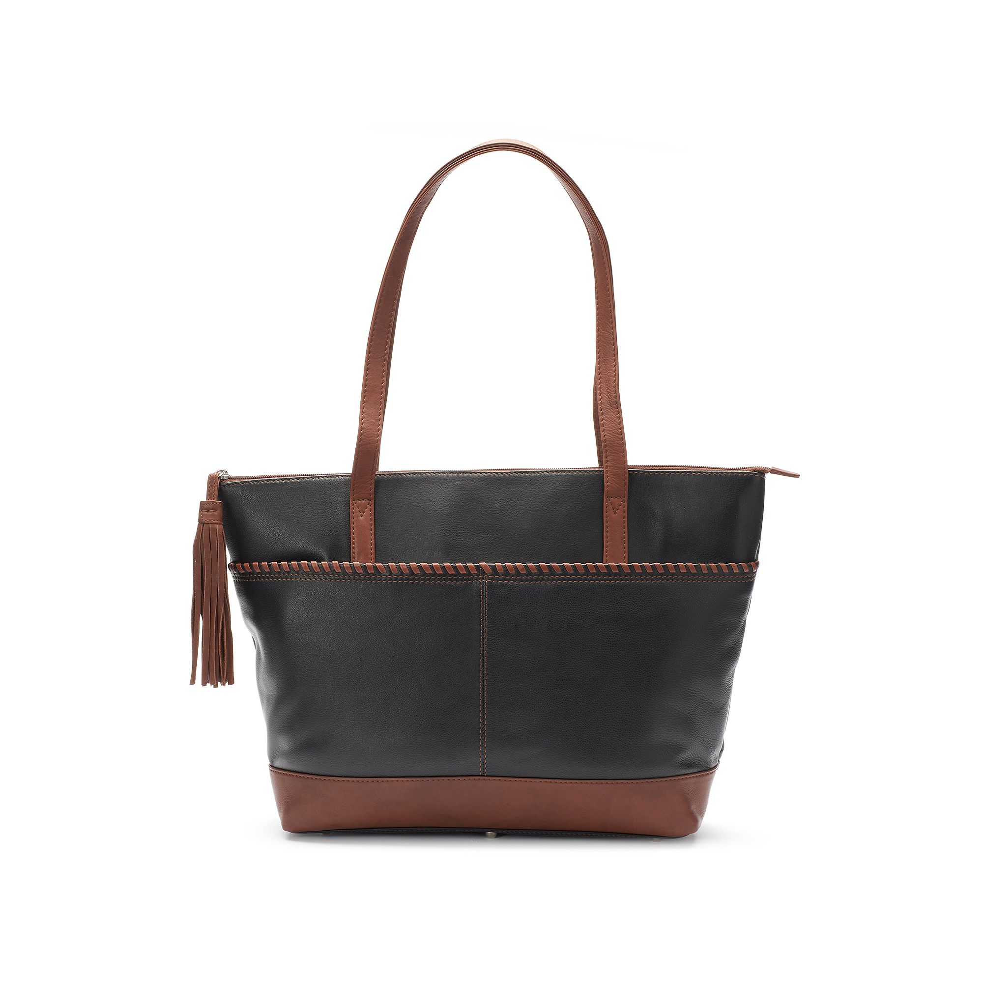 ili Leather Whipstich Tote, Black Toffee