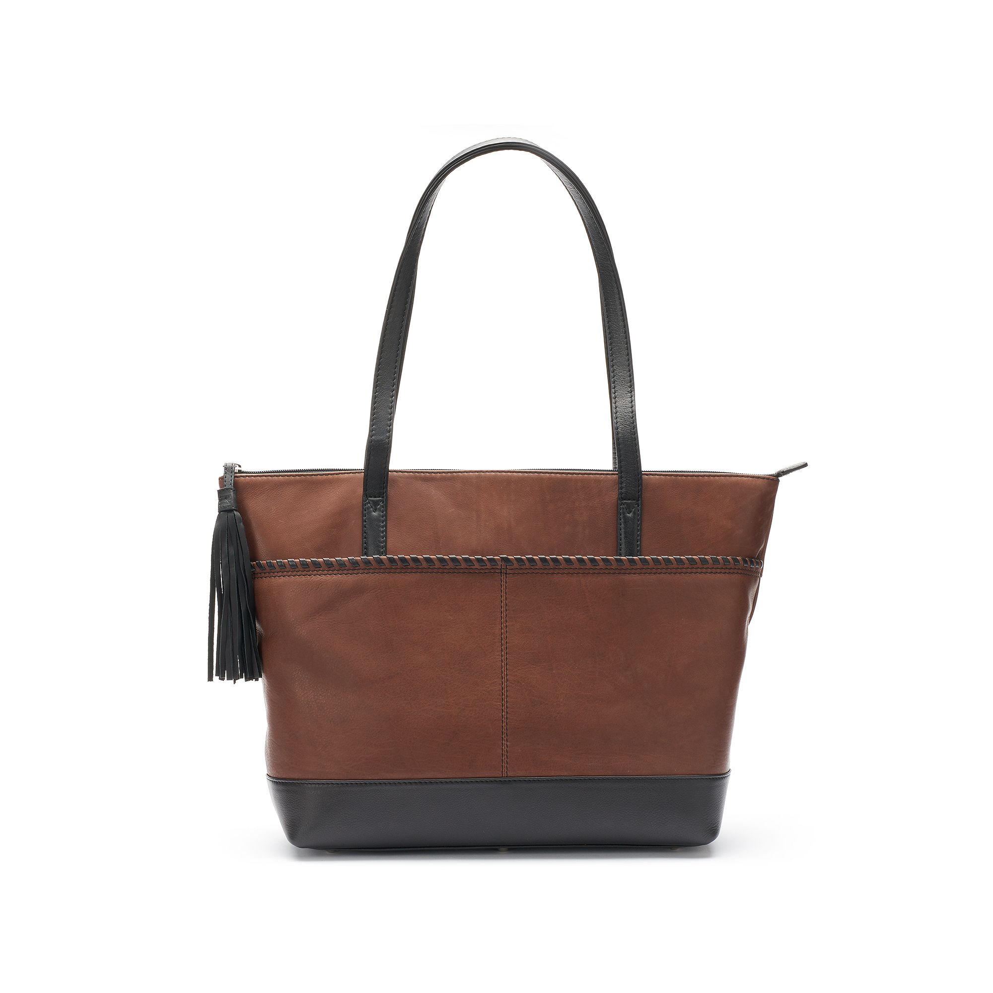 ili Leather Whipstich Tote, Toffee Black