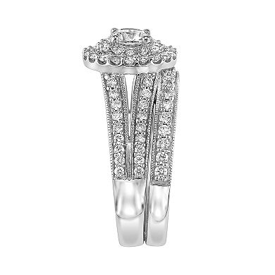 Simply Vera Vera Wang 14k White Gold 1 1/2 Carat T.W. Certified Diamond Double Halo Engagement Ring Set